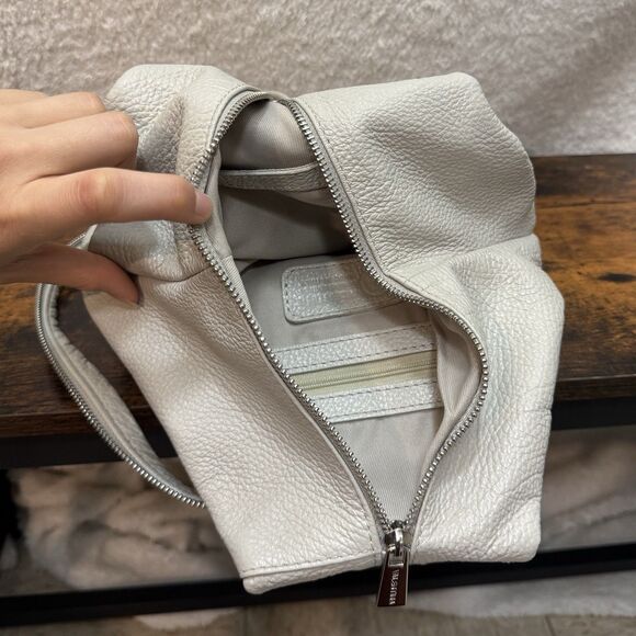 VALENTINA Leather Sling Backpack Bag Italy Light Gray main image 5